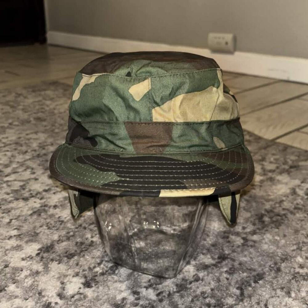 Vintage 80s Woodland Camouflage Military Cap